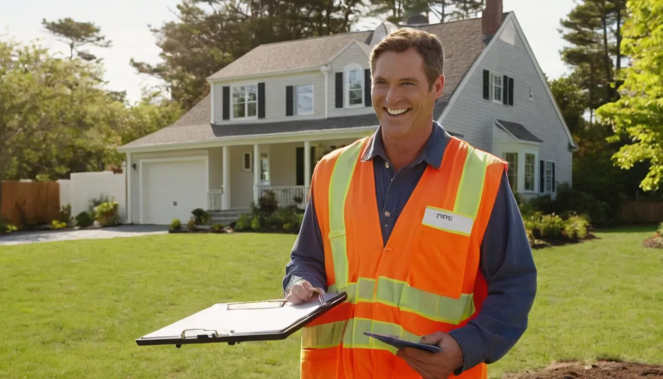 A friendly septic provider talking with a homeowner beside an open tank lid in a yard near Lansdale